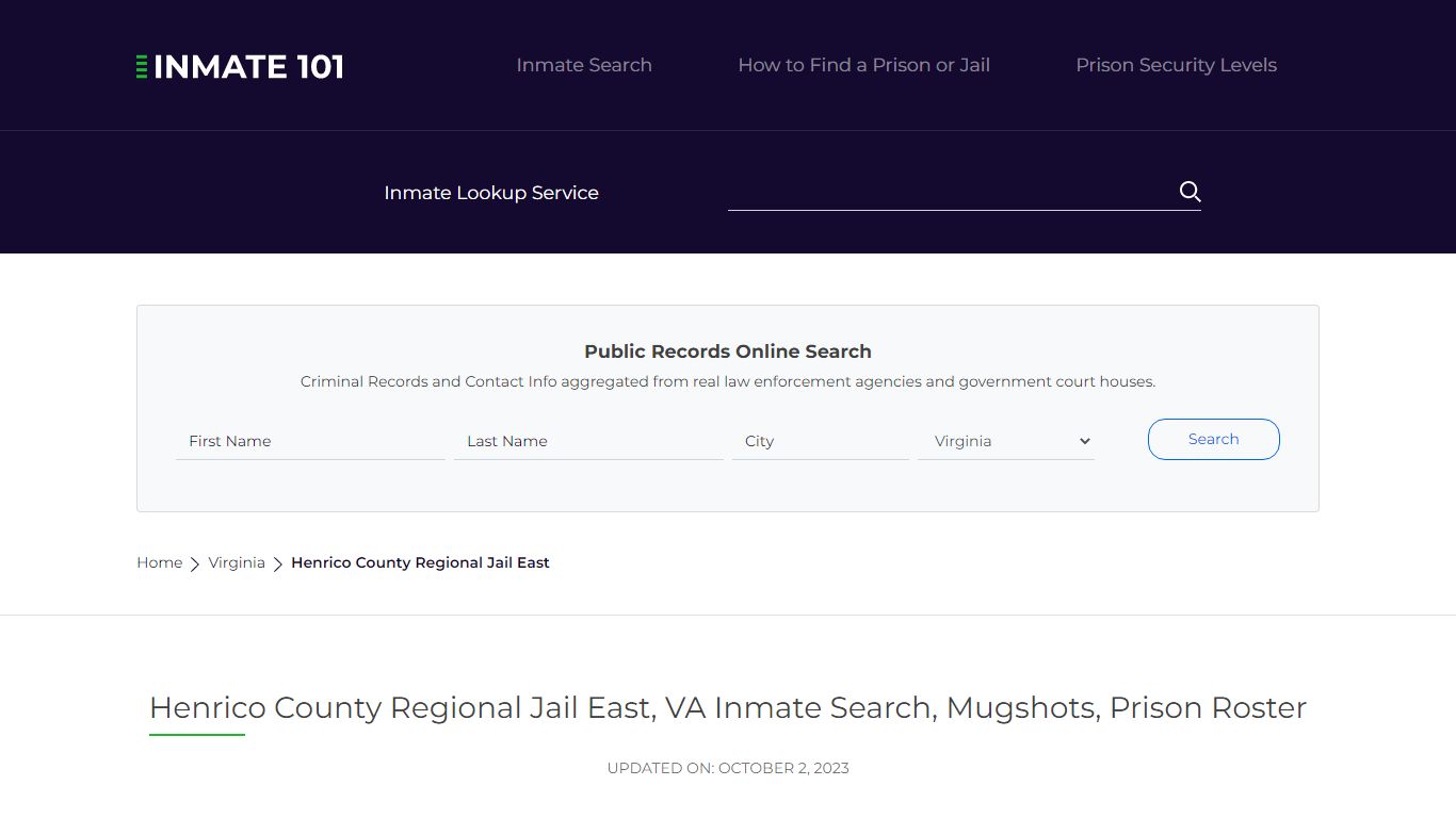 Henrico County Regional Jail East, VA Inmate Search, Mugshots, Prison ...
